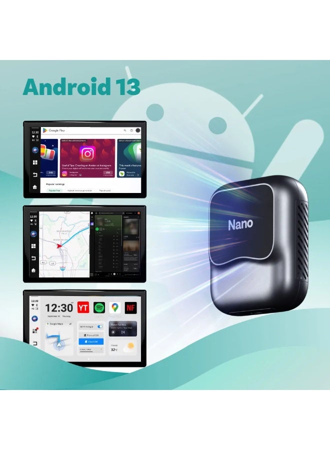 أوتوكاست جهاز OTTOCAST Wireless CarPlay AI Box Nano، يعمل بنظام Android 13، ذاكرة وصول عشوائي 8 جيجابايت + سعة تخزين 128 جيجابايت، مساعد صوتي يعمل بالذكاء الاصطناعي، يدعم بطاقة SIM وبطاقة Micro SD، خاصية تقسيم الشاشة، متوافق مع Android Auto. - Image 4